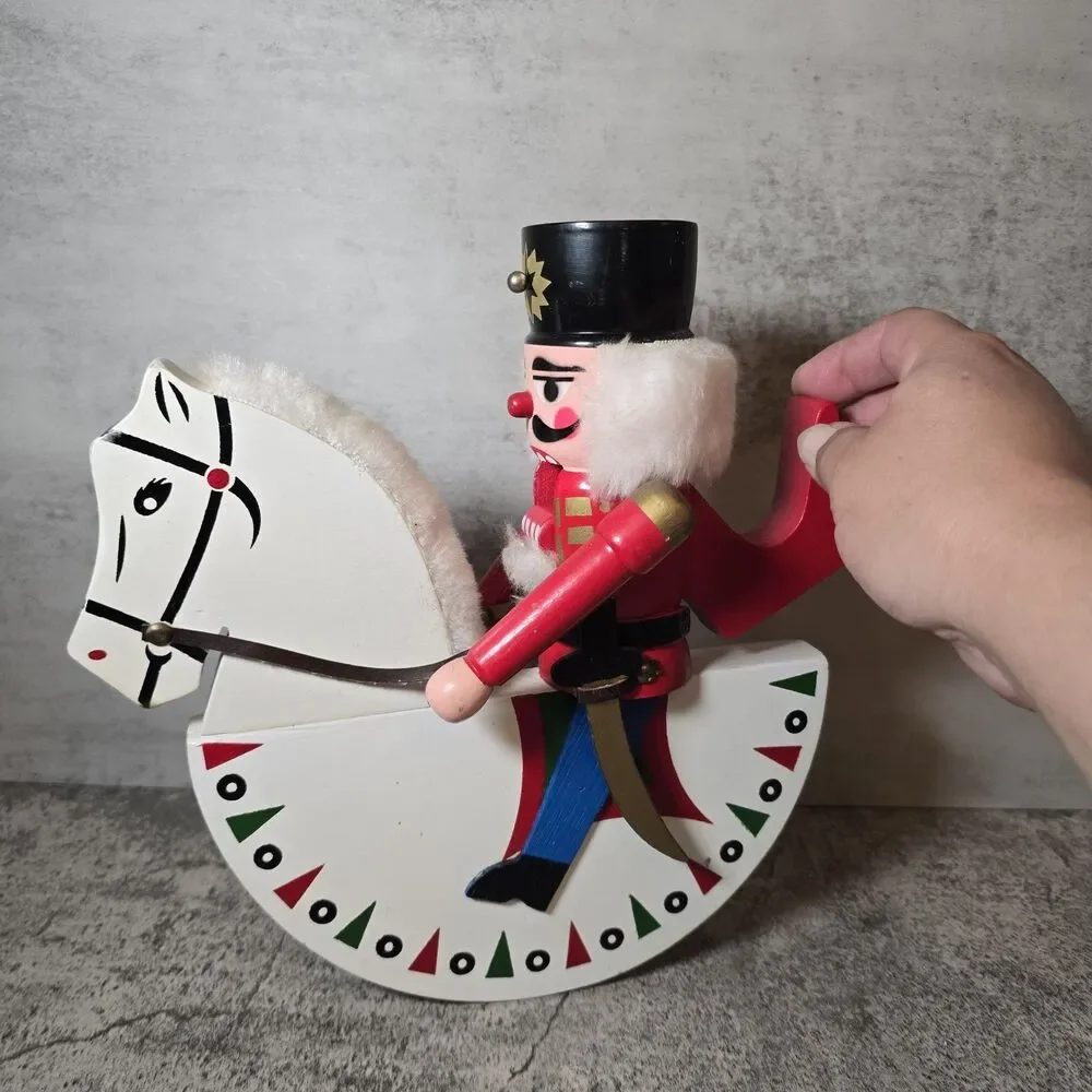 Vintage Erzgebirge Wooden Soldier Nutcracker White Rocking Horse East Germany